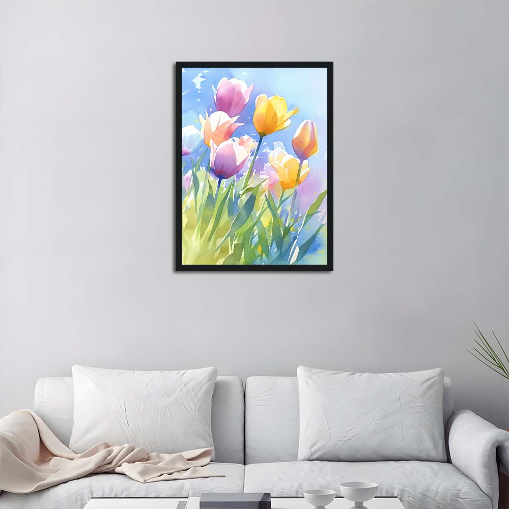 Soft Tulips Bloom against Blue Sky Cross Stitch Kits