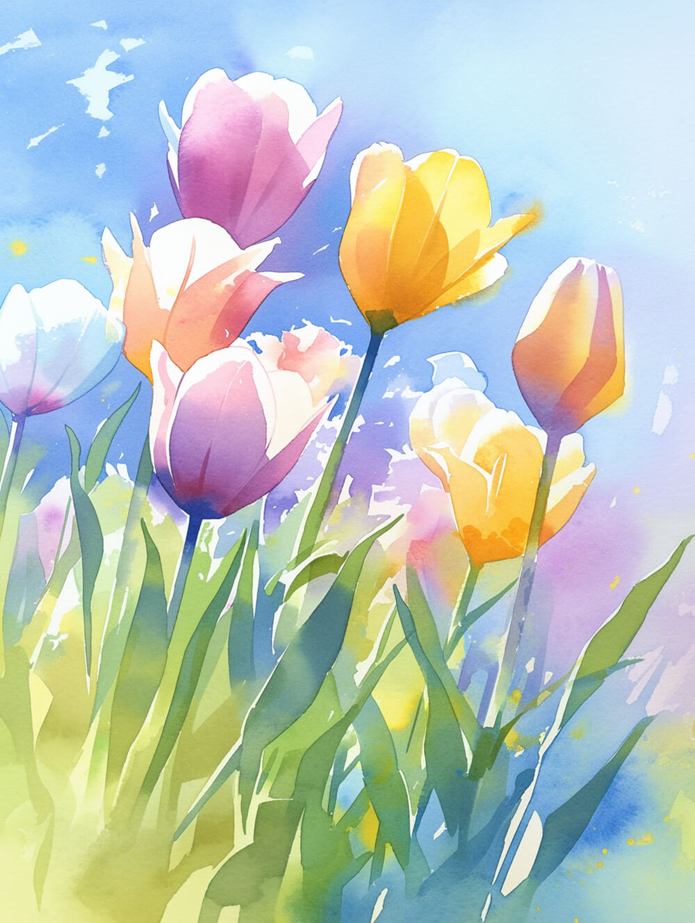 Soft Tulips Bloom against Blue Sky Cross Stitch Kits