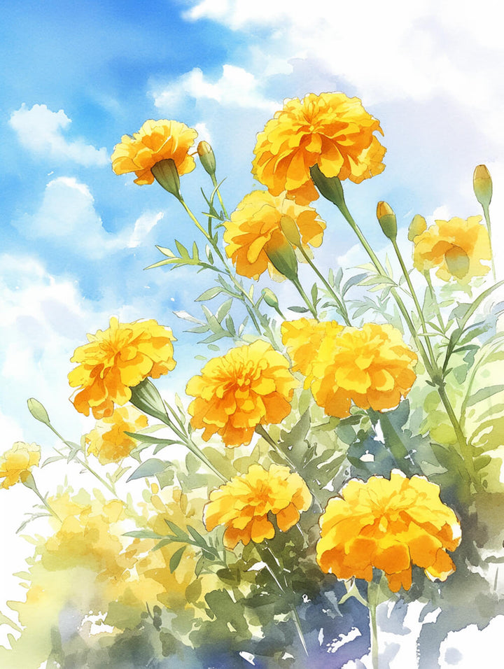 Bright Marigolds Sway above Foliage Cross Stitch Kits