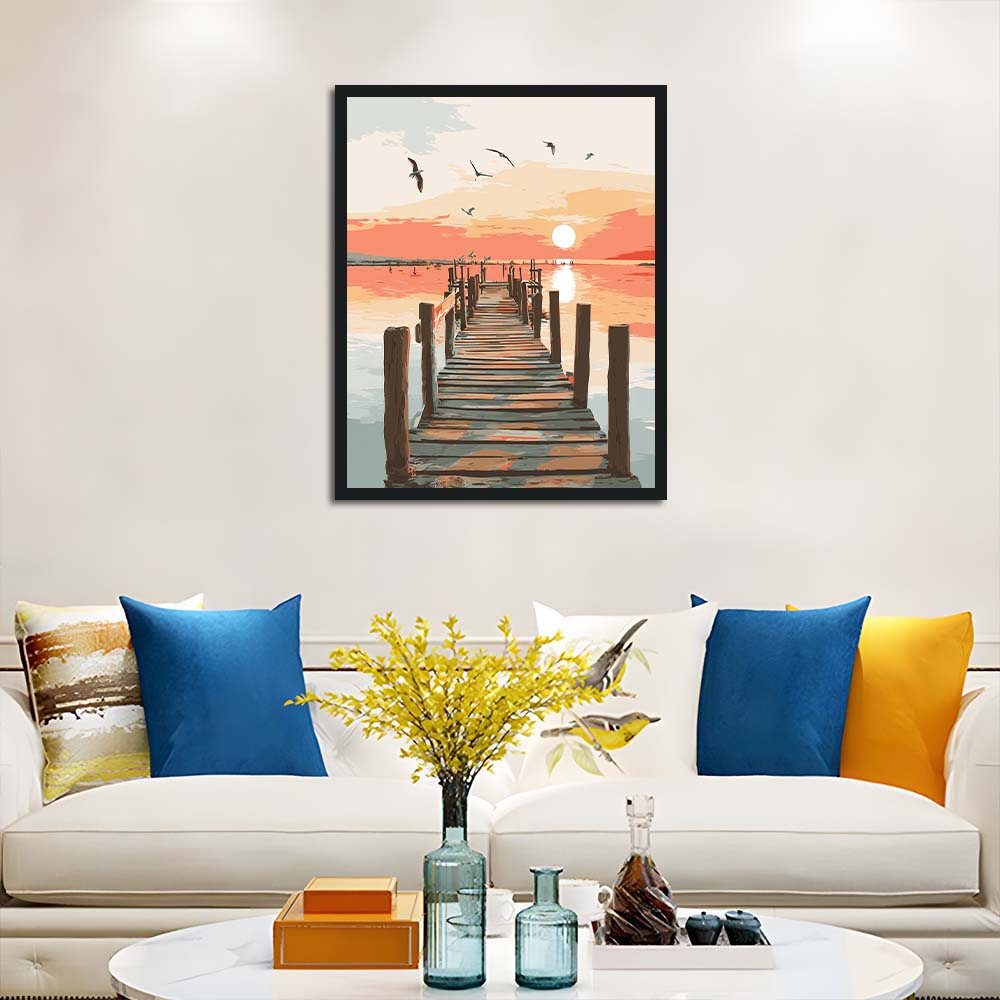 Wooden Pier Extends Toward Sunset Cross Stitch Kits