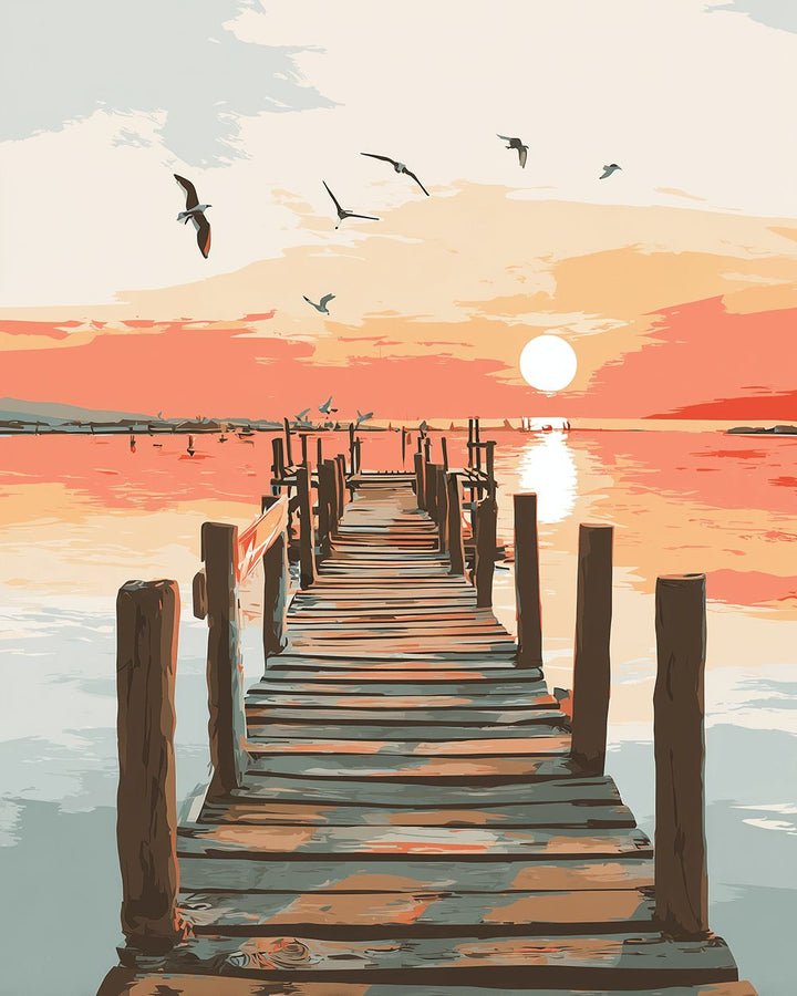 Wooden Pier Extends Toward Sunset Cross Stitch Kits