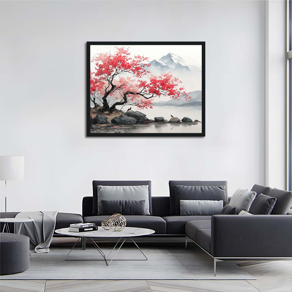 Red Tree Leans over Water Cross Stitch Kits