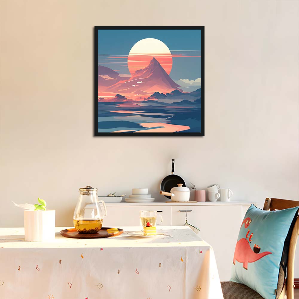 Pink Sun Rises behind Mountain Cross Stitch Kits