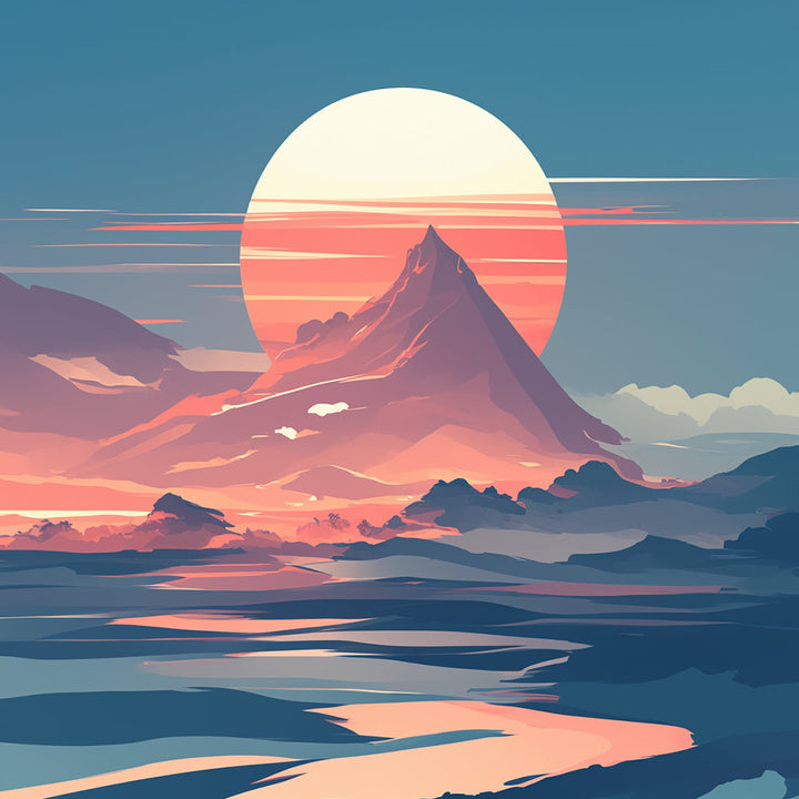 Pink Sun Rises behind Mountain Cross Stitch Kits