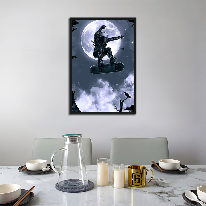 Astronaut Flips Snowboard before Moon Cross Stitch Kits