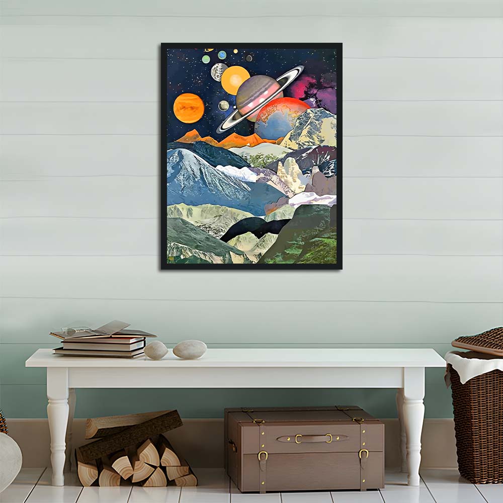 Ringed Planet Rises over Peaks Cross Stitch Kits