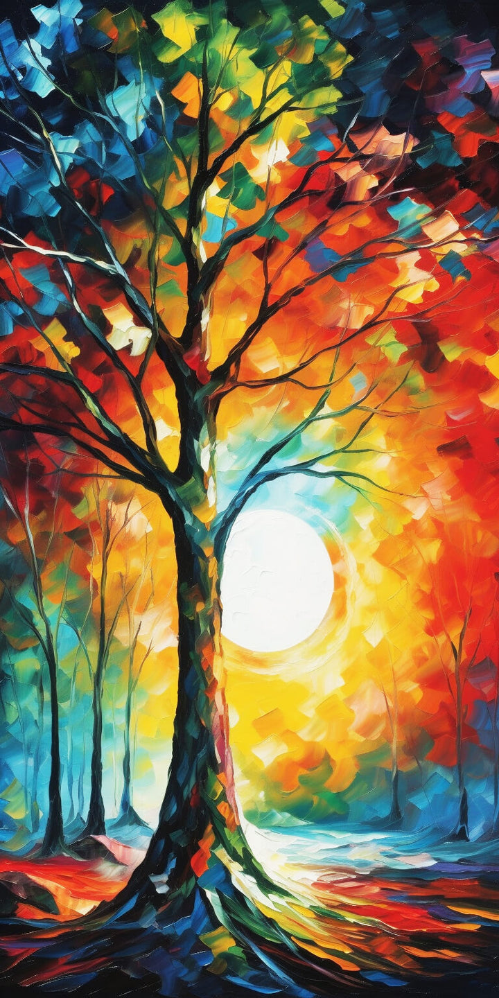 Painted Tree Surrounds White Sun Cross Stitch Kits