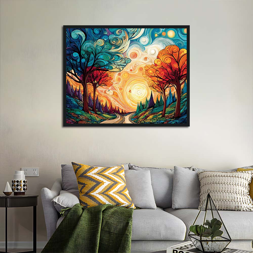 Twisting Trees Embrace Radiant Light Cross Stitch Kits