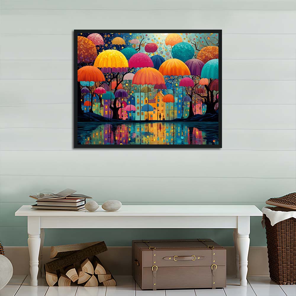 Bright Umbrellas cover Quiet Town Cross Stitch Kits