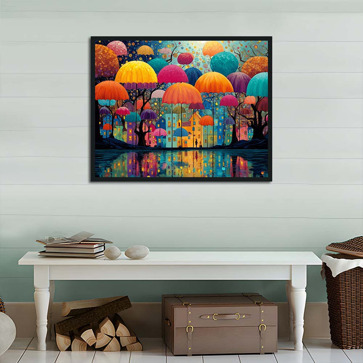 Bright Umbrellas cover Quiet Town Cross Stitch Kits