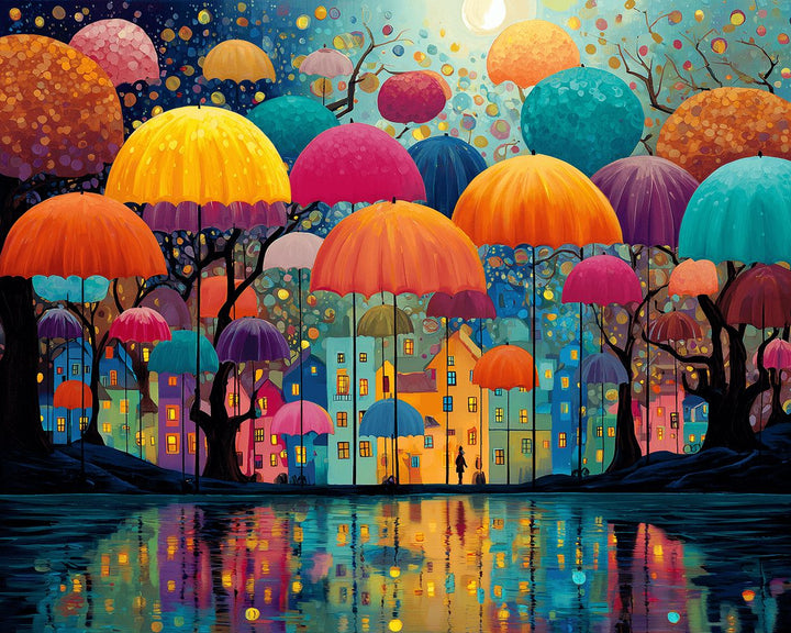 Bright Umbrellas cover Quiet Town Cross Stitch Kits