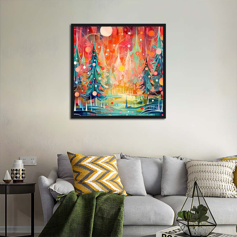 Colorful Lights Glow through Pines Cross Stitch Kits