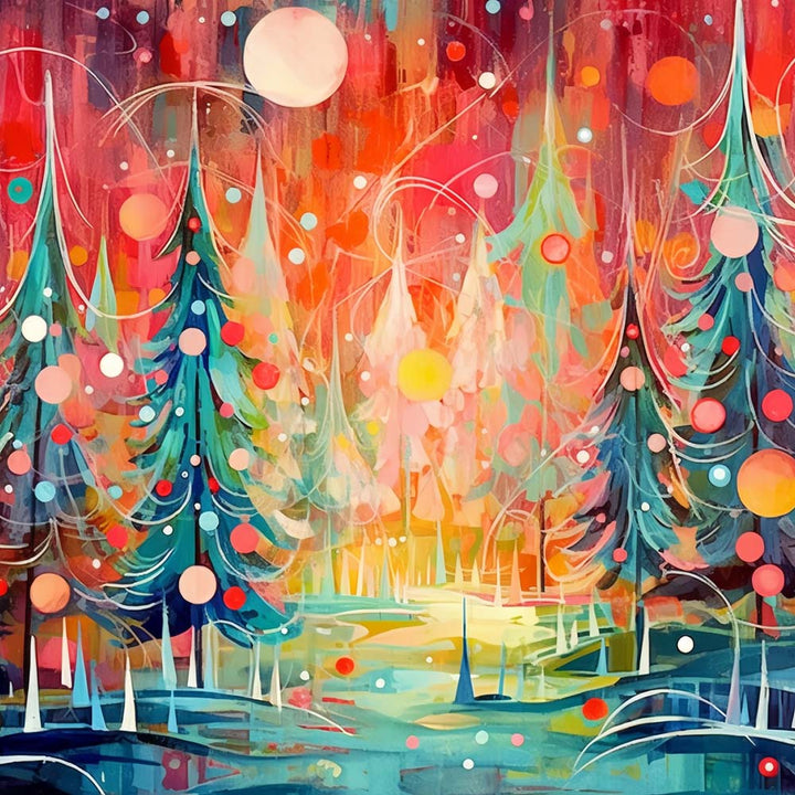 Colorful Lights Glow through Pines Cross Stitch Kits