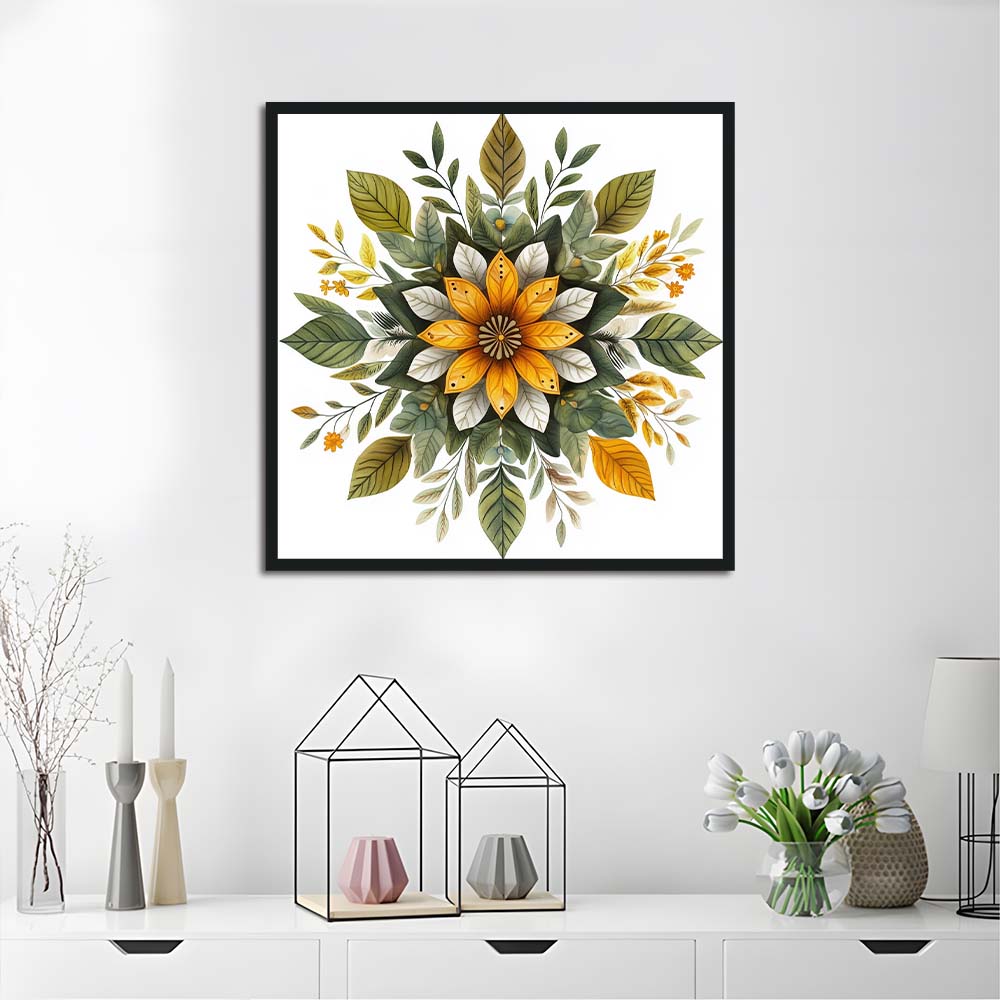 Golden Petals Bloom with Green Leaves Cross Stitch Kits