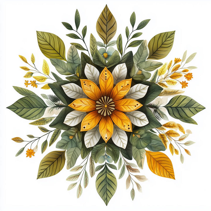 Golden Petals Bloom with Green Leaves Cross Stitch Kits