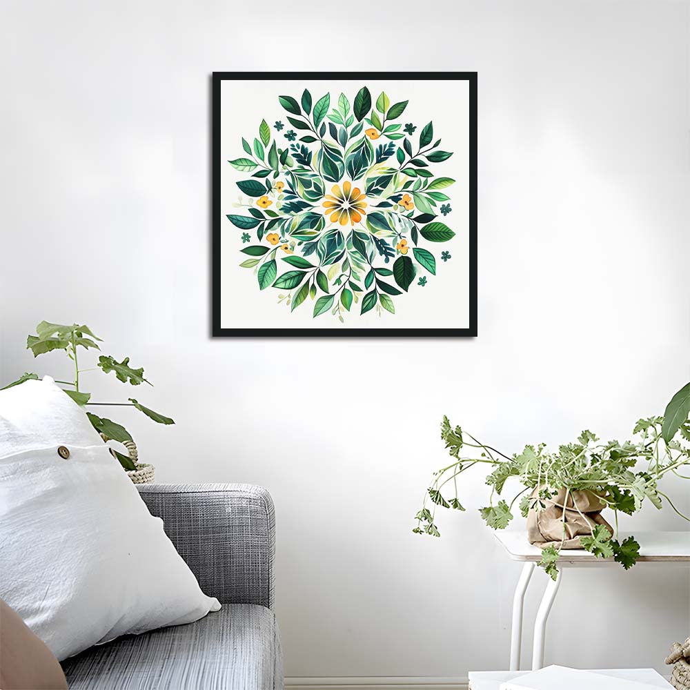 Layered Green Leaves Frame Flower Cross Stitch Kits