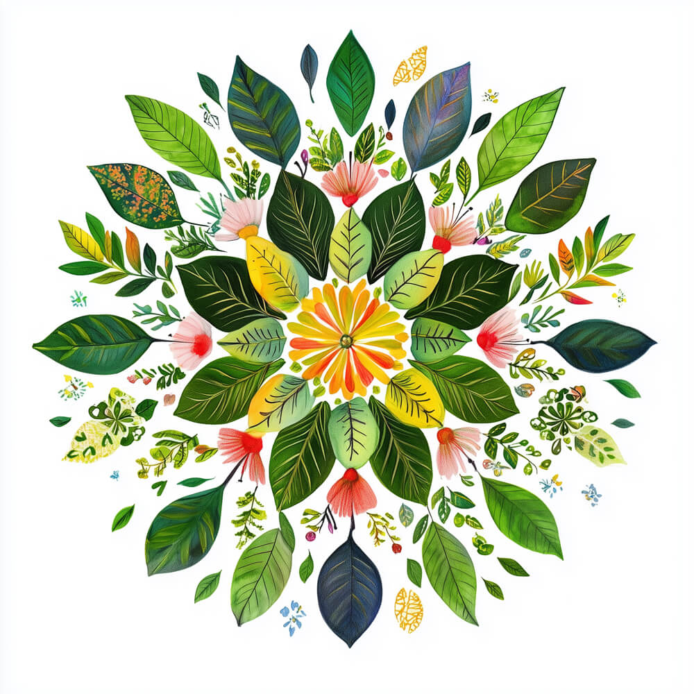 Colorful Leaves Encircle Central Flower Cross Stitch Kits