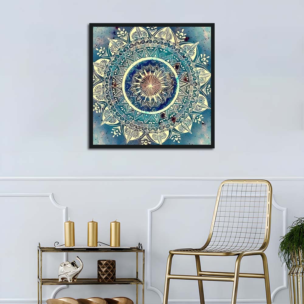 Blue Patterns Surround Floral Core Cross Stitch Kits
