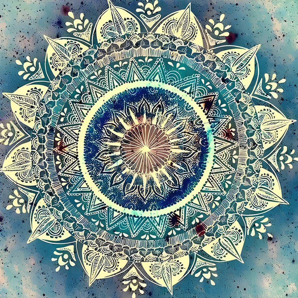 Blue Patterns Surround Floral Core Cross Stitch Kits