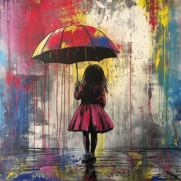 Graffiti Little Girl Holds Colorful Umbrella Cross Stitch Kits