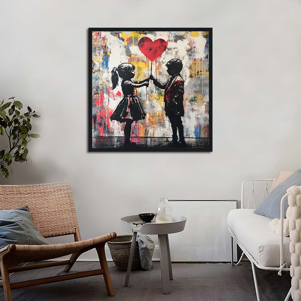 Graffiti Two Children Exchange Red Heart Cross Stitch Kits