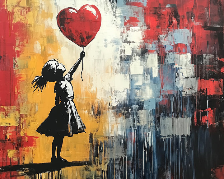 Graffiti Girl Holds Red Heart Balloon Cross Stitch Kits