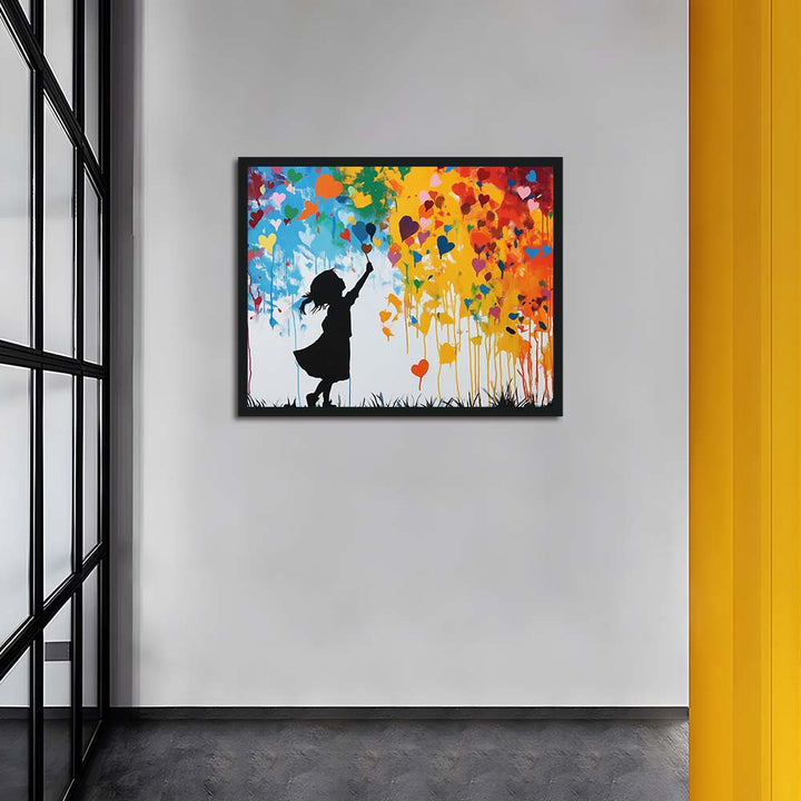 Girl Reaches Colorful Heart Sky Cross Stitch Kits