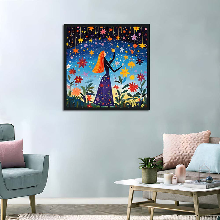 Woman Reaches Hanging Stars Cross Stitch Kits