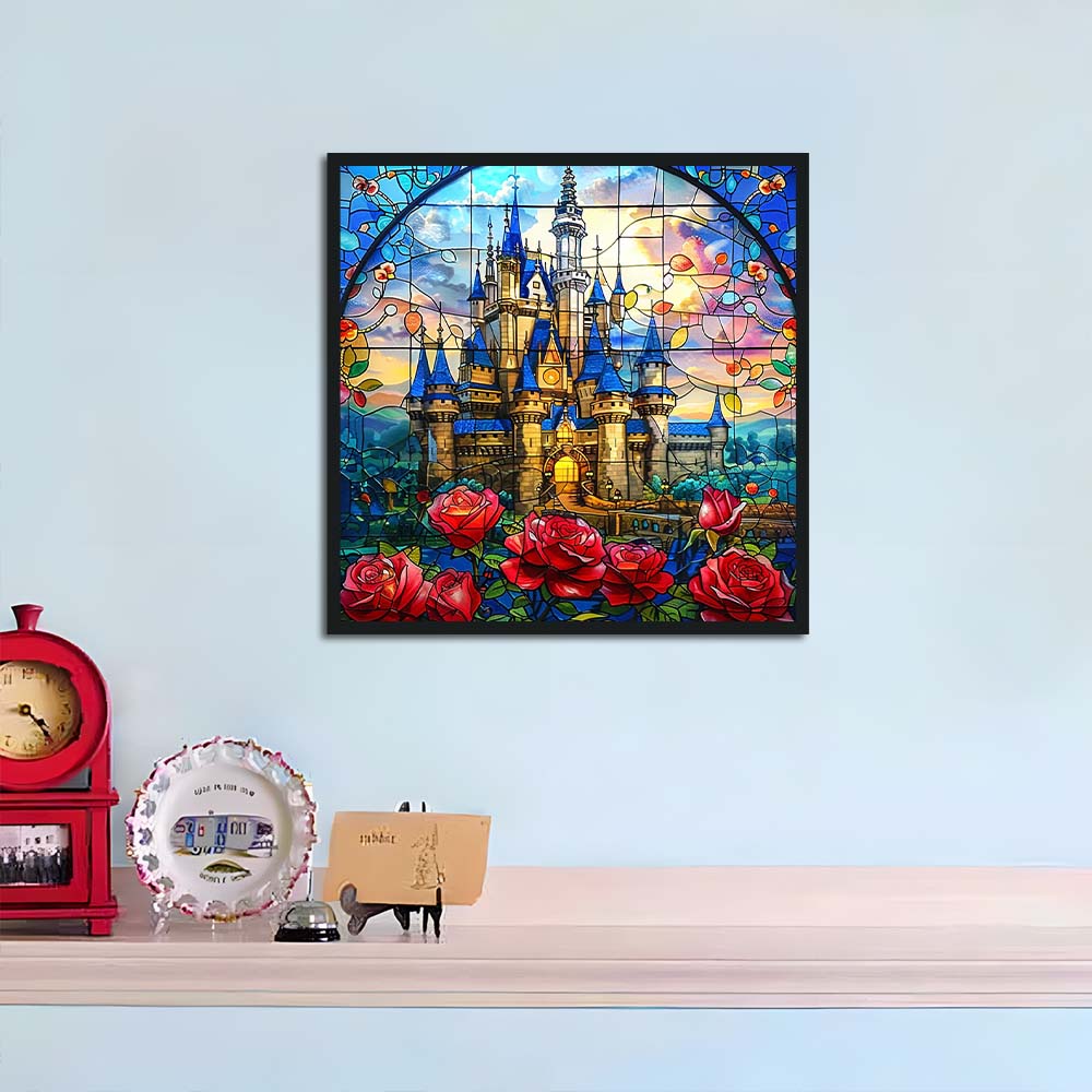 Blue Castle Glows behind Roses Cross Stitch Kits