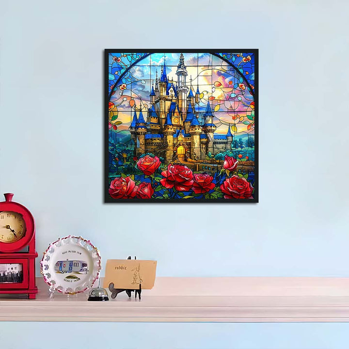 Blue Castle Glows behind Roses Cross Stitch Kits