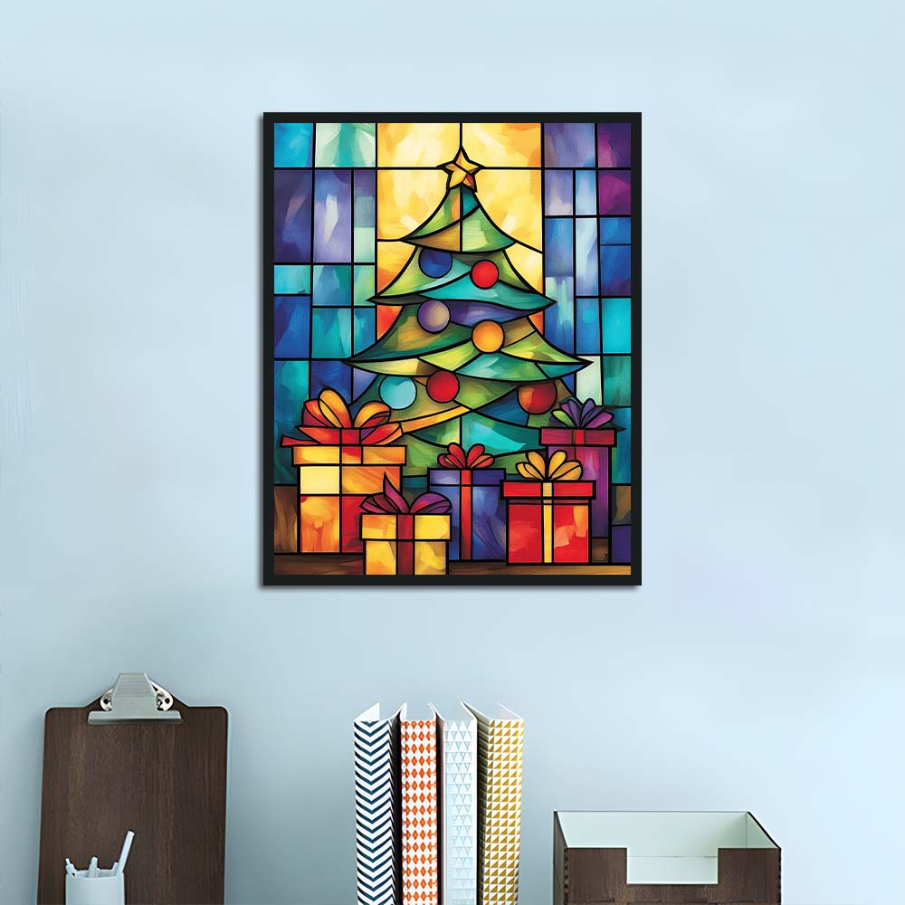 Christmas Tree Glows above Gifts Cross Stitch Kits
