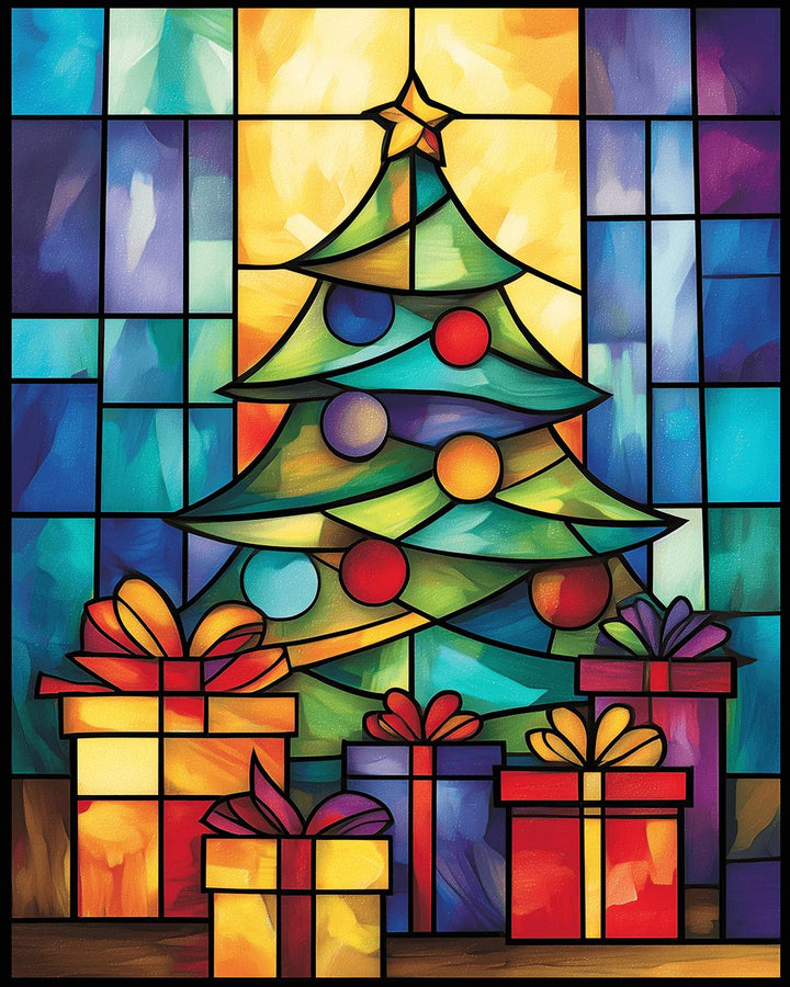 Christmas Tree Glows above Gifts Cross Stitch Kits