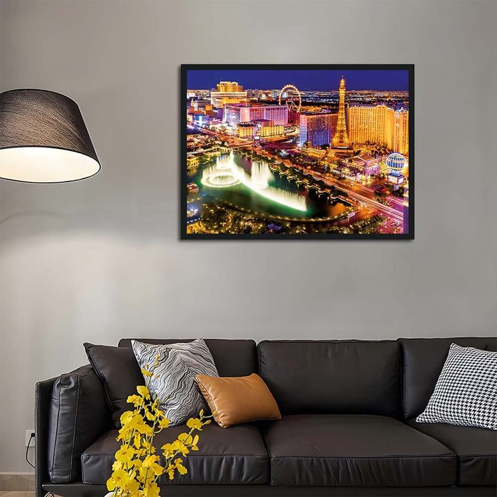 Fountain Dances Beneath Neon Skyline Cross Stitch Kits