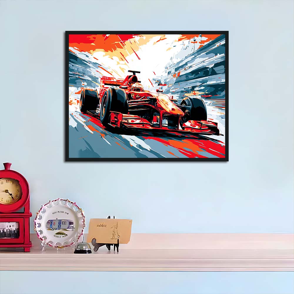Red Race Car Charges Forward Cross Stitch Kits