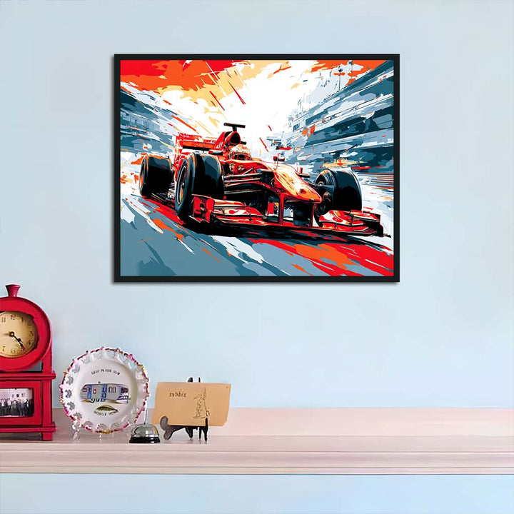 Red Race Car Charges Forward Cross Stitch Kits