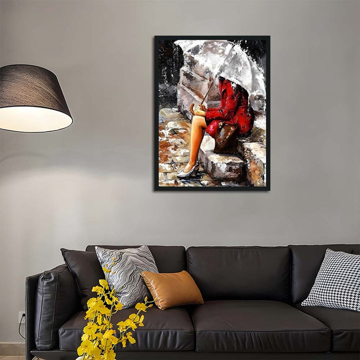 Red Coat Woman Holds Umbrella Cross Stitch Kits