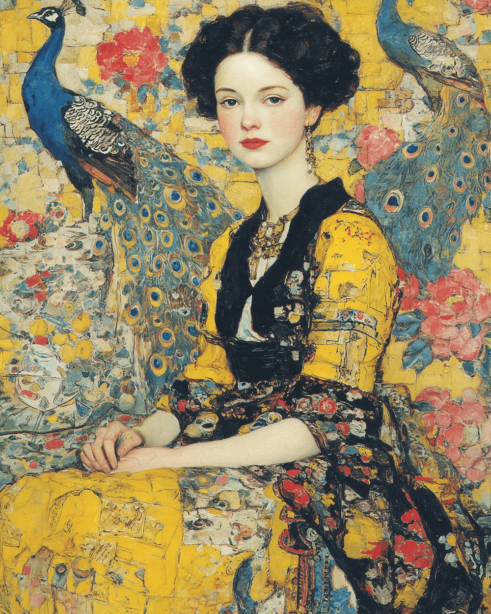 Yellow Dress Woman Sits calmly Cross Stitch Kits