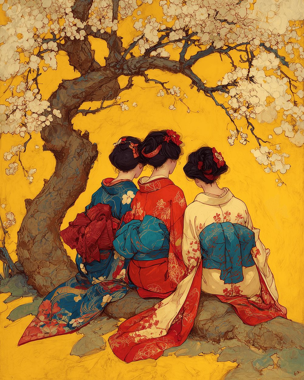 Blossom Tree Shades Seated Women Cross Stitch Kits