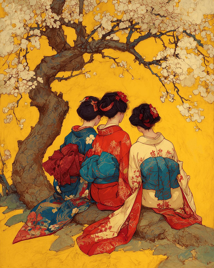 Blossom Tree Shades Seated Women Cross Stitch Kits