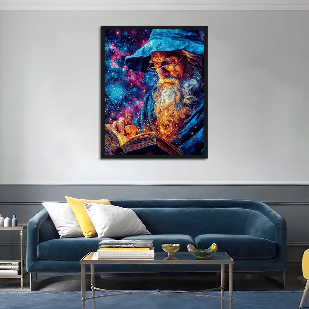 Bearded Wizard Reads Glowing Book Cross Stitch Kits