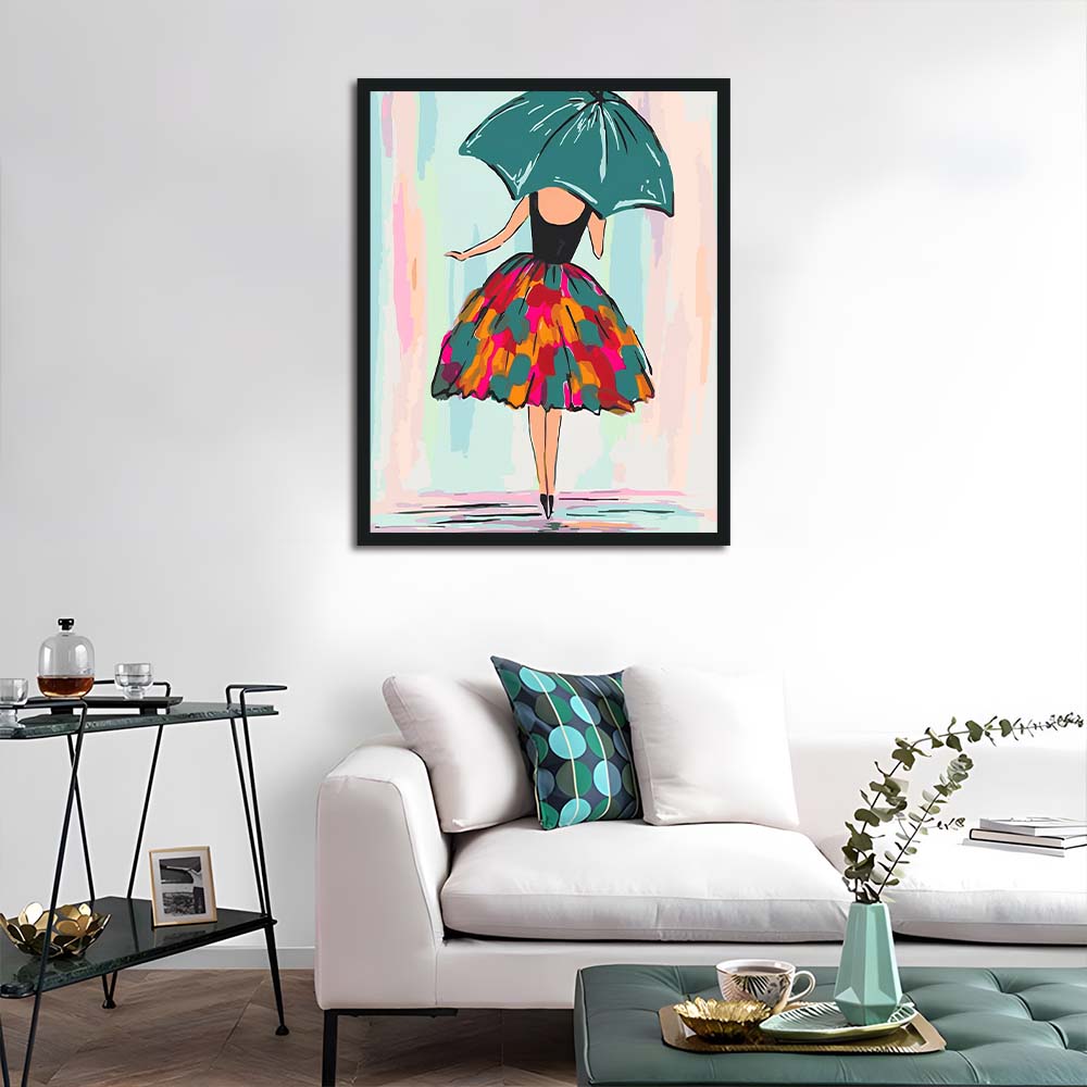 Woman Holds Green Umbrella Cross Stitch Kits