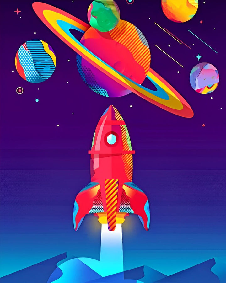 Red Rocket Launches toward Planets Cross Stitch Kits