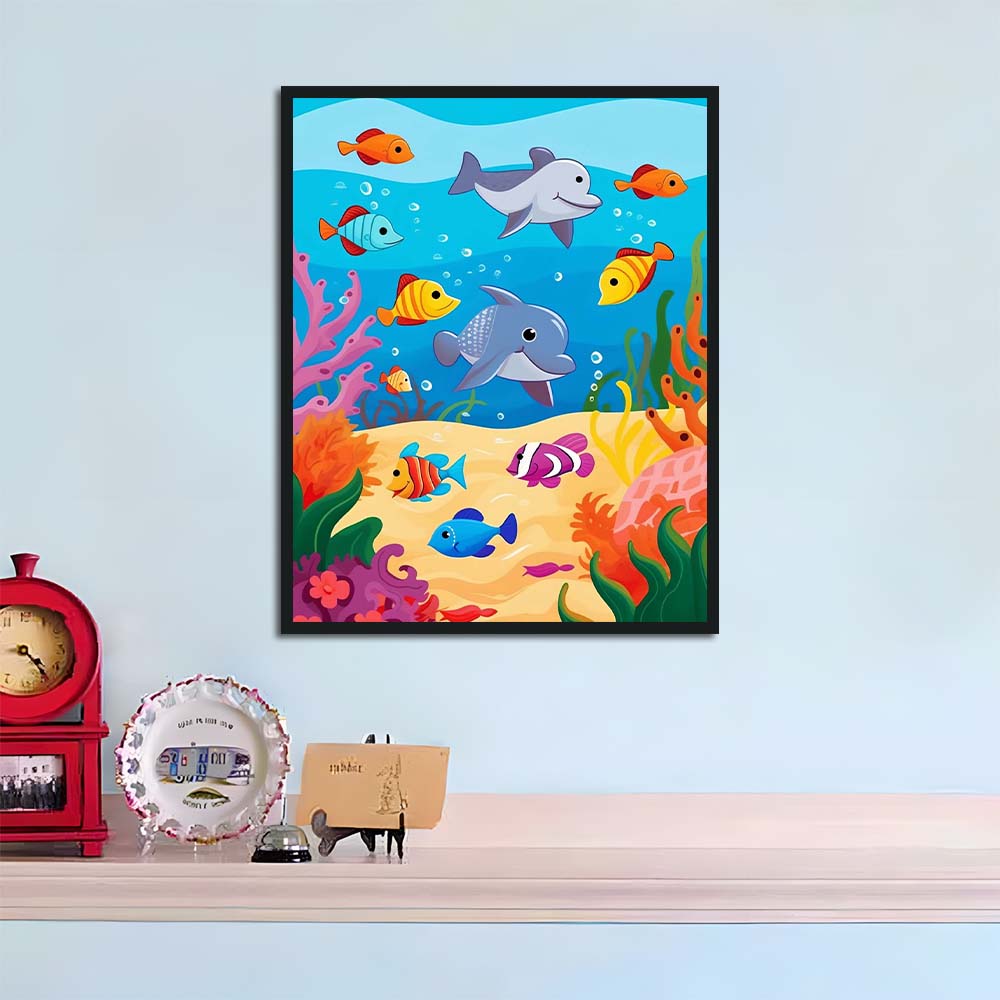 Colorful Fish Swim around Dolphins Cross Stitch Kits