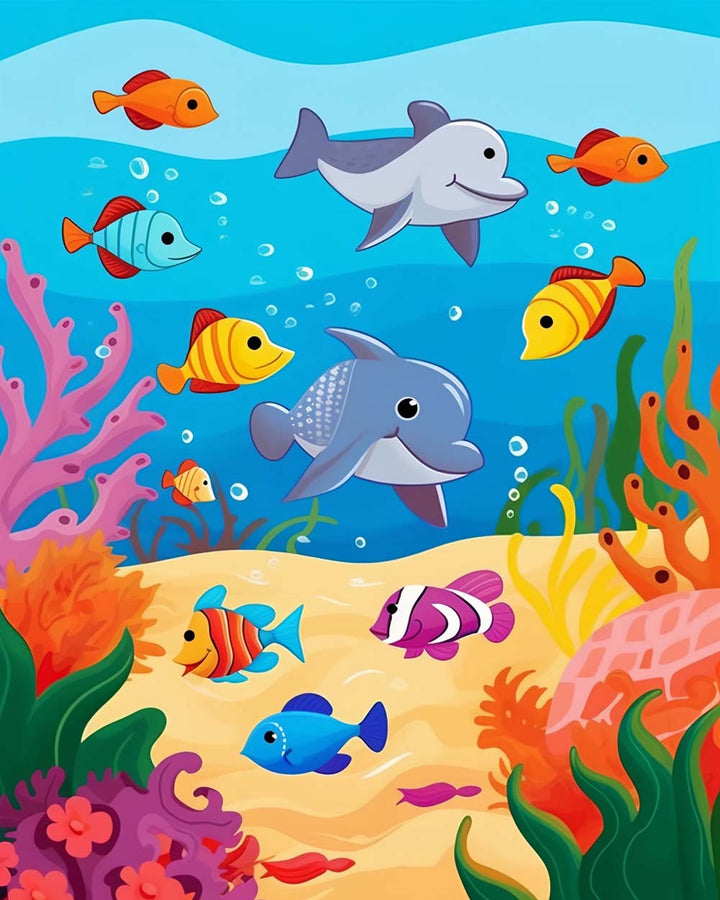 Colorful Fish Swim around Dolphins Cross Stitch Kits