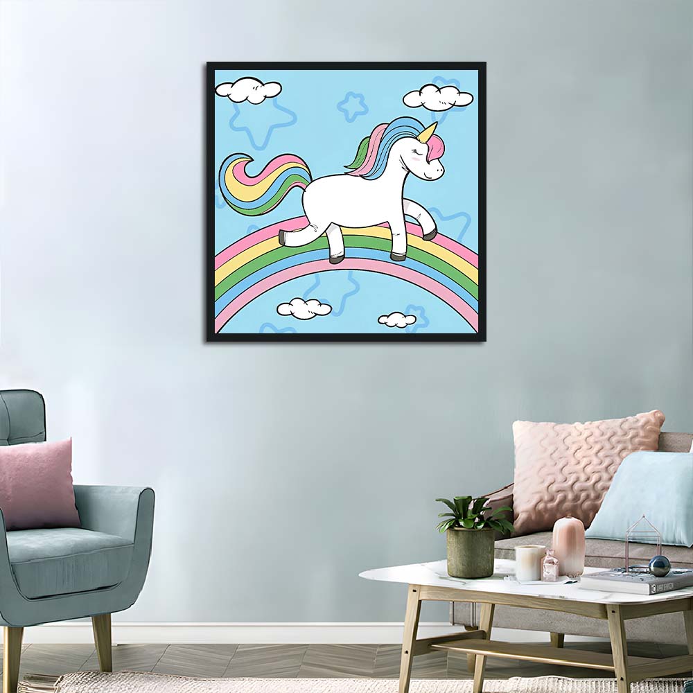 Smiling Unicorn Walks over Rainbow Cross Stitch Kits
