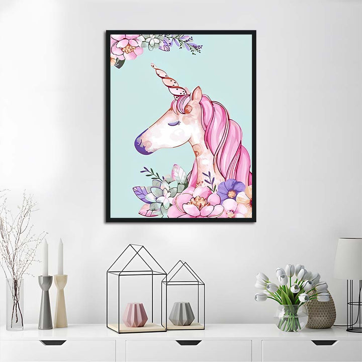 Pink Unicorn Rests among Flowers Cross Stitch Kits