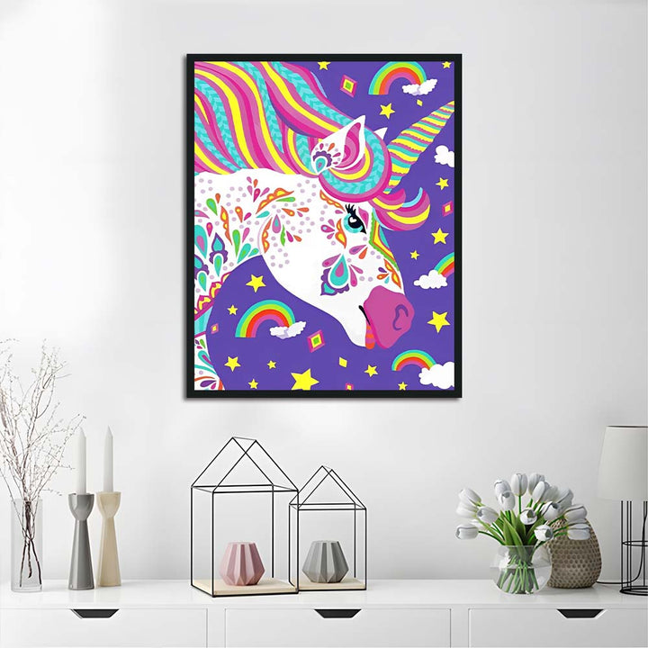 Rainbow Unicorn Faces Shining Stars Cross Stitch Kits