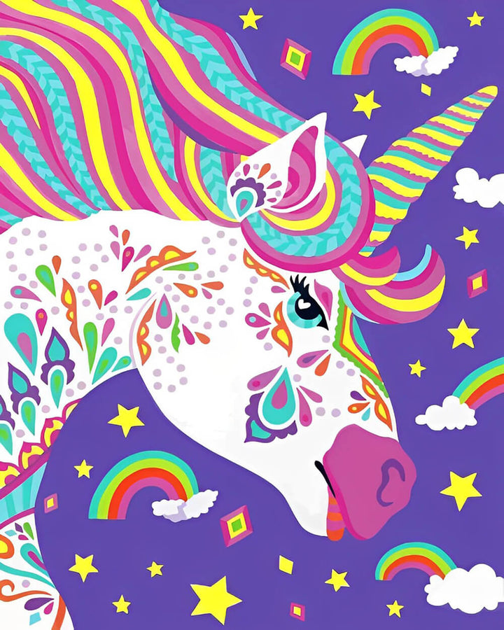 Rainbow Unicorn Faces Shining Stars Cross Stitch Kits