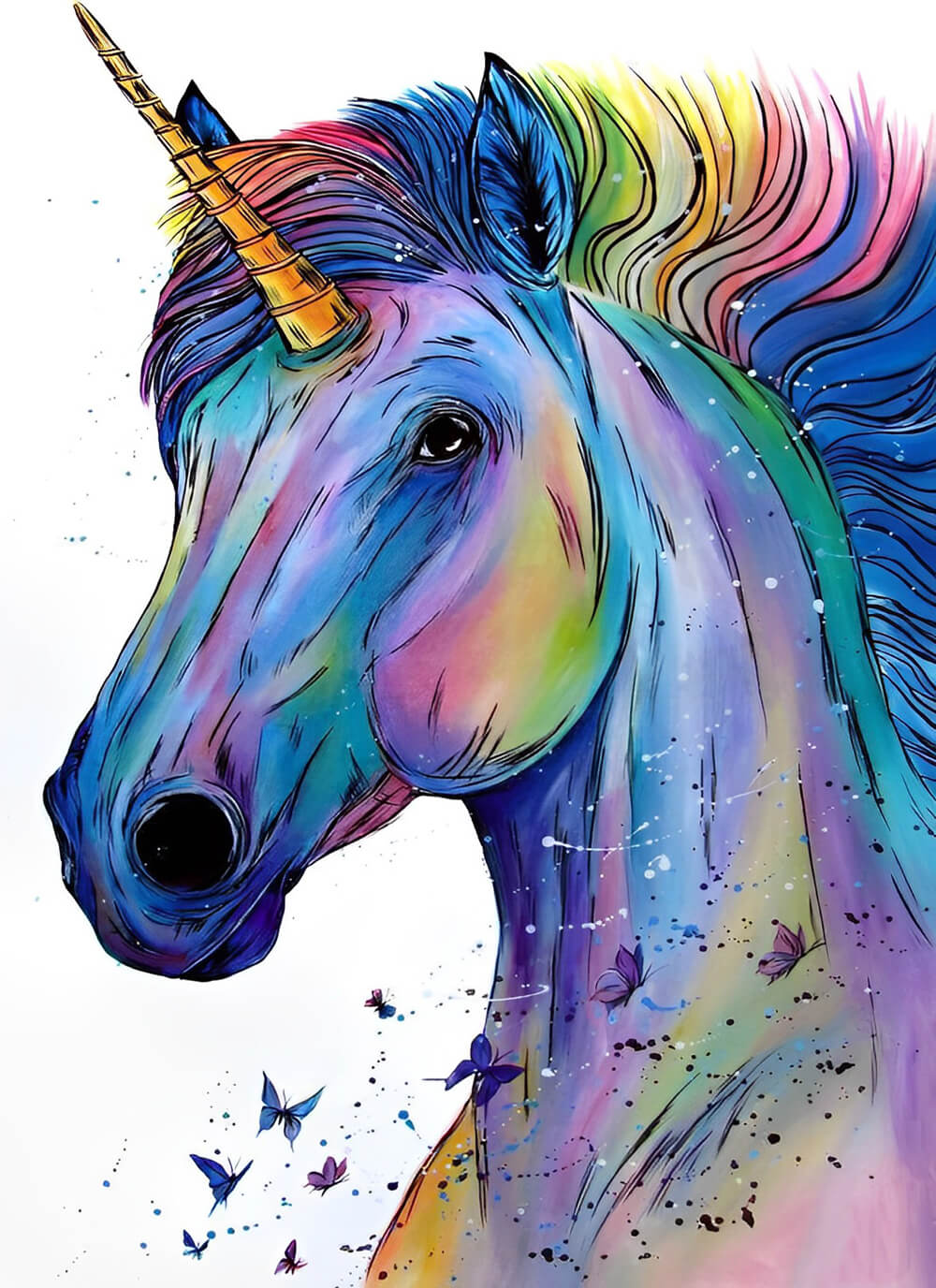 Rainbow Unicorn Watches Blue Butterflies Cross Stitch Kits