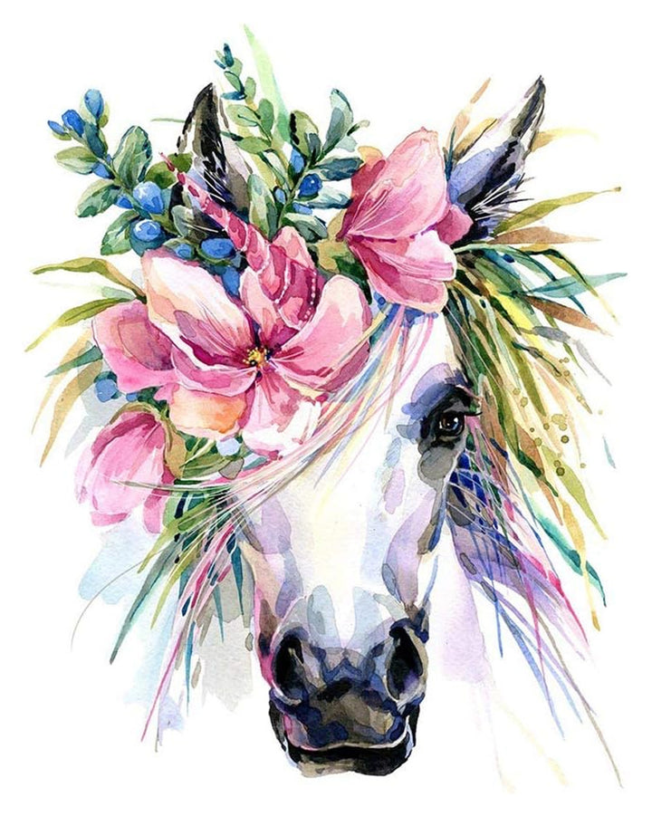 White Unicorn Wears Pink Flowers Cross Stitch Kits